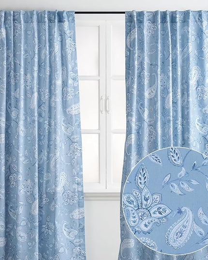 Maison d' Hermine Curtains for Living Room 100% Cotton 96 inch Length Two Panels Light Filtering Curtains for Bedroom Windows with Rod and Loop Pockets Drapes (Ramage Steel Blue, 50" W x 96" L)