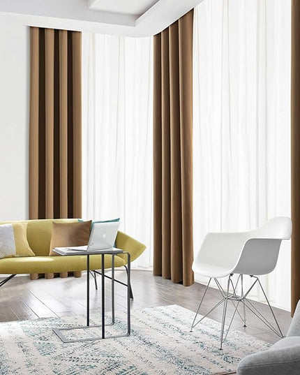Blackout Curtains for Bedroom Thermal Insulated Light Blocking Room Darkening Curtains Solid Grommet Window Drapes for Living Room, Set of 2 Curtain Panels 62 W x 106 L inch Long Coffee