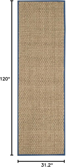 Safavieh Natural Fiber Collection Runner Rug - 2'6" x 10', Natural & Navy, Seagrass, Basketweave Pattern with Border (NF114T)