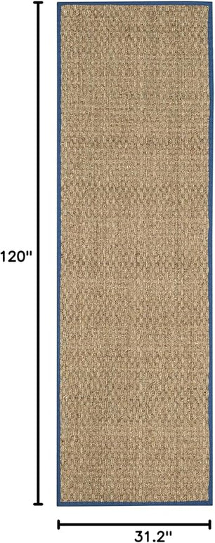 Safavieh Natural Fiber Collection Runner Rug - 2'6" x 10', Natural & Navy, Seagrass, Basketweave Pattern with Border (NF114T)