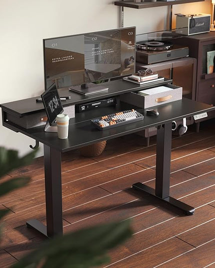 Claiks Electric Standing Desk with 2 Drawers, Adjustable Standing Desks with Storage, Height Adjustable Stand up Desk for Home Office with 2 Hooks,48 Inch Black