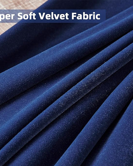Joydeco Blue Velvet Curtains 63 inch Length 2 Panels Burg Set, Luxury Rod Pocket Thermal Insulated Window Blackout Curtain, Room Darkening Drapes for Living Dining Room Bedroom Privacy