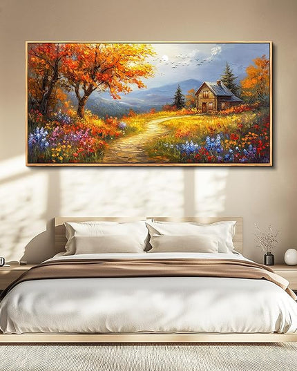 FUHAIHUA Large Wood Framed Wall Decor For Living Room Canvas Wall Art For Office Modern Wall Decorations For Bedroom Reddish Orange Tree Painting Farmhouse Pictures Artwork Room Home Decor 24x48 In