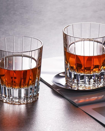 KAMMAK Crystal Whiskey Glasses Set of 2, Handcrafted 7.1oz Old Fashioned Glasses Stemless, Luxury Hand Blown Cocktail Glasses, Scotch Cup for Women, Men Gift for Bourbon Barware, Home Bar