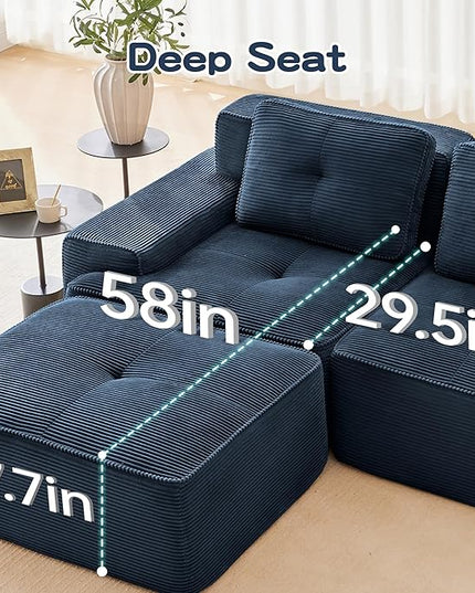 Hommoo Oversized Modular Sectional Sofa, 8 Seat Sleeper Sofa Bed, Comfy Corduroy Couch with Deep Seat, 153”Convertible Boneless Couch with Ottoman for Living Room No Assembly Required Blue