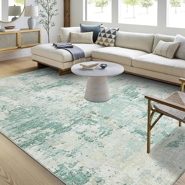 Modern Abstract Area Rug 10x13 Non Slip Non Shedding Rug Low Pile Stain Resistant for Bedroom Living Room,Green