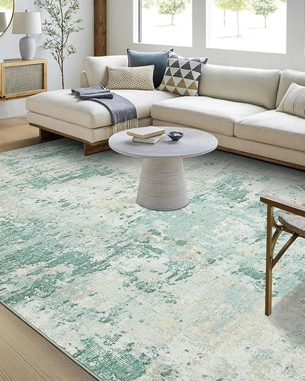 Modern Abstract Area Rug 4x6 Non Slip Non Shedding Rug Low Pile Stain Resistant for Bedroom Living Room,Green
