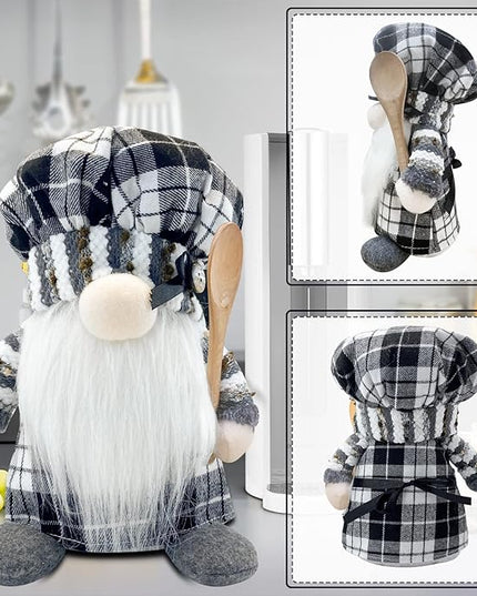 Lovinland Christmas Chef Gnomes Plush - Chef Tomte Swedish Scandinavian Figurine Elf Doll - Christmas Decoration for Home, Kitchen - Xmas Buffalo Plaid Decor - Gnomes Gifts for Women