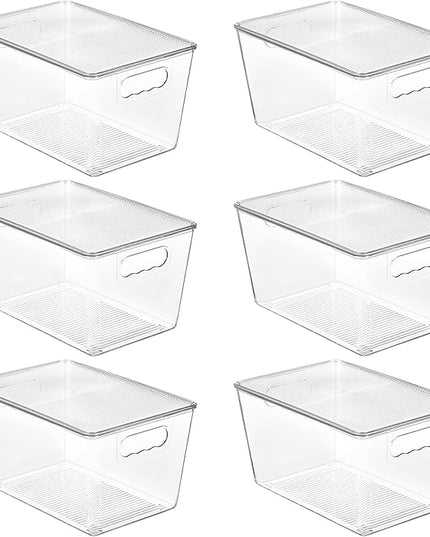 Vtopmart 6 Pack Clear Stackable Storage Bins with Lids, Large Plastic Containers with Handle for Pantry Organizer and Storage,Perfect for Bathroom,Cabinet,Kitchen,Fridge,Closet Organization