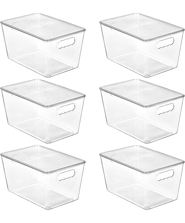 Vtopmart 6 Pack Clear Stackable Storage Bins with Lids, Large Plastic Containers with Handle for Pantry Organizer and Storage,Perfect for Bathroom,Cabinet,Kitchen,Fridge,Closet Organization