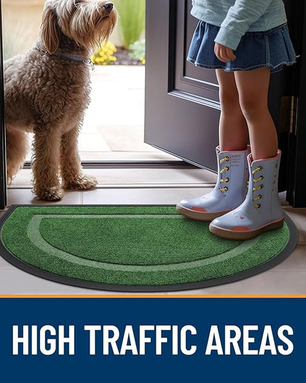 OLANLY Half Circle Door Mat Indoor Outdoor Entrance Welcome, Waterproof All-Season, All-Weather Doormat, Sturdy Natural Rubber, Low Profile, Easy Clean Patio Porch Entryway Mat, 47x32, Green