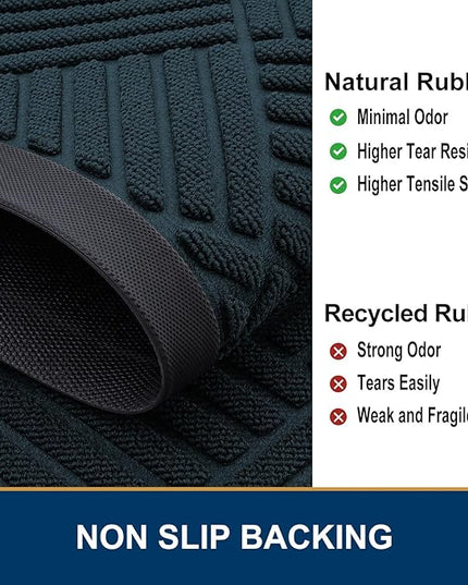 Smiry Front Door Mat Outside Entrance, Heavy Duty Outdoor Indoor Mat, Natural Rubber Doormat, Non Slip, Trap Dirt and Moisture, Easy Clean, Low Profile Patio Porch Entryway Mat, 29.5x17, Lake Blue