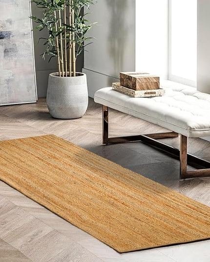 Hand Woven Jute Area Rug - 2' x 6' Feet - Rustic Beige Reversible Rectangular Rugs for Bedroom, Kitchen, Living Room - Vintage Natural Braided Entry Floor Décor Boho Jute Rug 24 X72 Inches