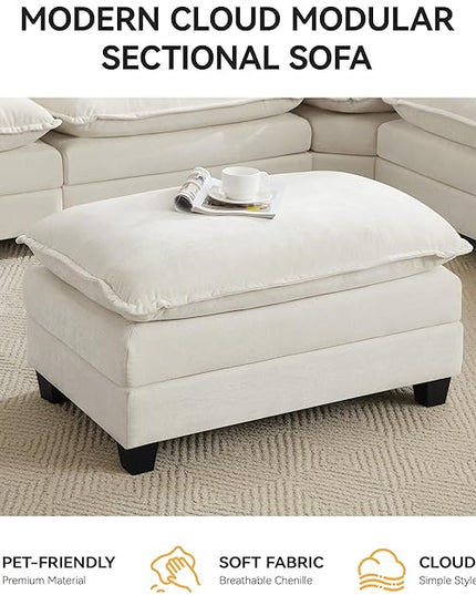 35‘’ Modern Chenille Cloud Sofa Ottoman,Rectangle Ottoman for Modular Sectional Sofa, Beige