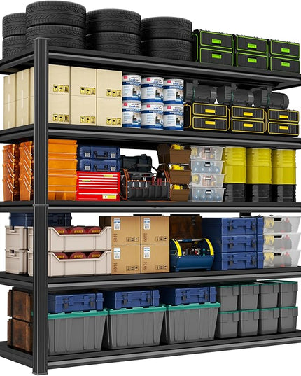 Storage Shelves, Garage Metal Shelving Unit, Adjustable, Double-Layer Column with Reinforced Ribs, Heavy-Duty, Capable of Bearing 600-3600 lbs (Balck, 47''W*24''D*77''H, 5-Tier)