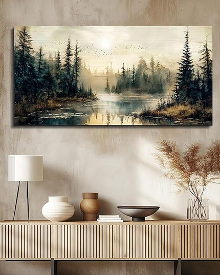 FUHAIHUA Canvas Wall Art For Living Room Large Wall Decor For Bedroom Modern Office Wall Decorations Forest River Landscape Paintings Farmhouse Pictures Artwork Room Aesthetic Home Decor 20x40 In
