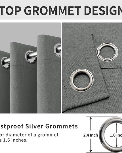 Easy-Going Linen Look Blackout Curtain Grommet Window Curtain Drapes for Bedroom, Living Room Thermal Insulated Room Darkening (2 Panels, 42x84 inch, Grey)