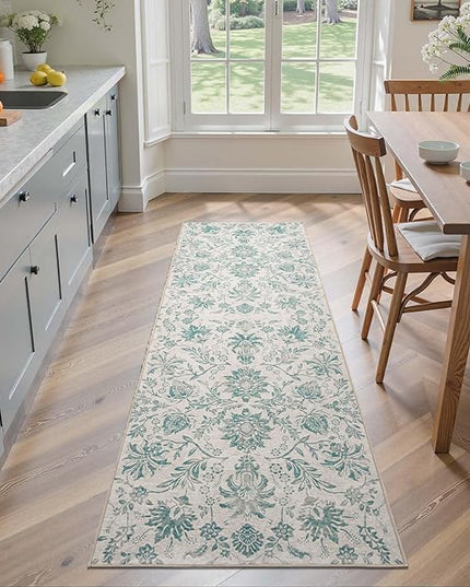 jinchan Torino Runner Rugs 2x6 Vintage-Inspired Floral Design Machine Washable Non-Slip Ultra-Thin Low Pile Rubber Backing Runner Rug for Kitchen Hallway Laundry Room Entryway