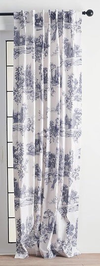 Maison d' Hermine Curtains for Living Room 100% Cotton 124 inch Length Two Panels Light Filtering Toile Curtains for Bedroom Windows with Rod and Loop Pockets Drapes (Trianon Blue, 50" W x 124" L)