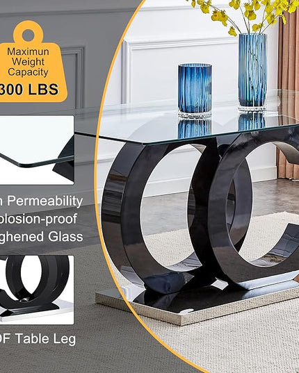 Ebullient Dining Table Set for 6 ，7 Piece Dining Table Set,Tempered Glass Table Top，Modern Dinner Room Table with 6 PU Leather Ergonomic Dining Chairs