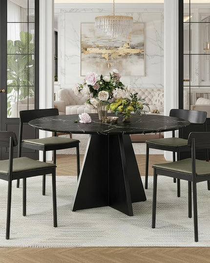 Farini 47" Round Dining Table for 4-6,Modern Kitchen Room Table with Wood Top & Sturdy Metal Base,Large Round Dinner Table for Dining Room,Black