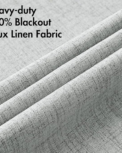 MIULEE 100% Blackout Linen Curtains for Bedroom Thermal Insulated Glacier Gray Grommet Room Darkening Curtains & Drapes for Living Room Nursery 52 x 96 Inch (2 Panels)