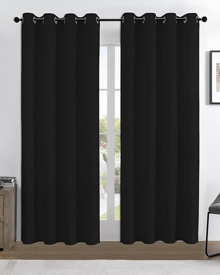 Joydeco 100% Blackout Curtains 90 Inches Long 2 Panels Set, Thermal Insulated Long Curtains& Drapes 2 Burg, Room Darkening Drapes for Bedroom Living Room Window (Black, W52 x L90 Inch)