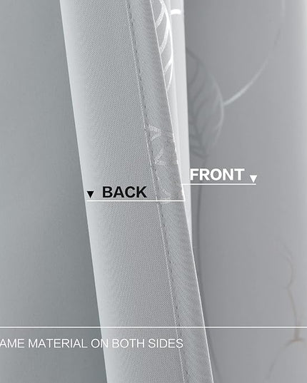 BUHUA Wave Silver Leaf Print Blackout Curtains for Living Room Darkening Curtains Light Blocking Curtains for Bedroom 66W×84L Greyish White 2 Panels