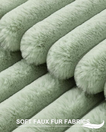 Pallene Faux Fur Plush Throw Pillow Covers 26x26 Set of 2, Luxury Soft Fluffy Striped Decorative Pillow Covers for Sofa, Couch, Living Room, Sage Green