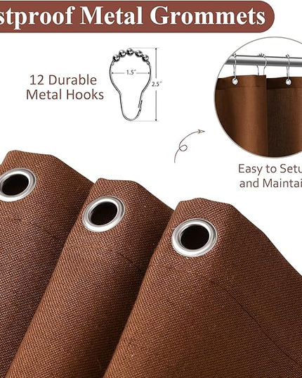 Naturoom Rustic Brown Linen Shower Curtain, Country Boho Farmhouse Bath Decor Shower Curtains Neutral Cloth Weighted Textured Fabric Bath Curtain Liner with Hooks, 72x96