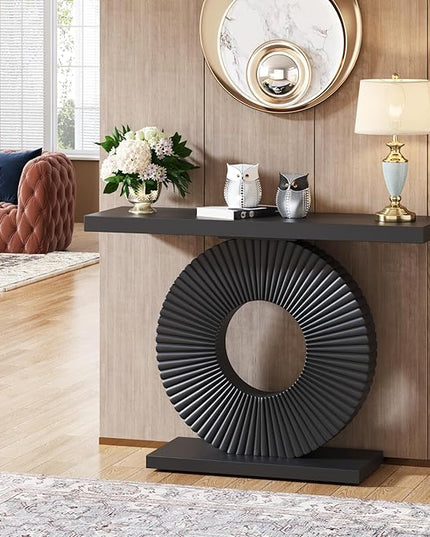 Tribesigns Modern Console Table with Geometric Base, 40 inch Wood Entryway Table Sofa Table Narrow Long, Contemporary Accent Table for Living Room, Entryway, Hallway, Black