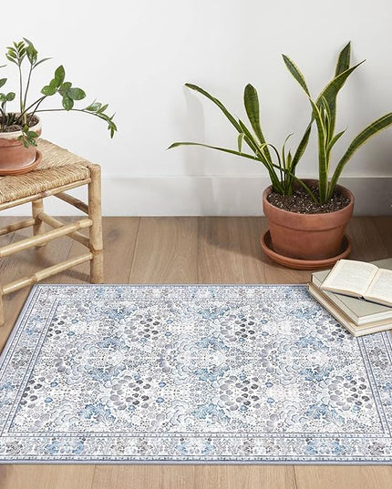 2x3 Washable Area Rug, Grey Blue Soft Rug for Entryway, Non-Slip Indoor Door Mat Boho Low-Pile Kitchen Rugs, Floor Modern Carpet for Entrance Kitchen Bedside Farmhouse