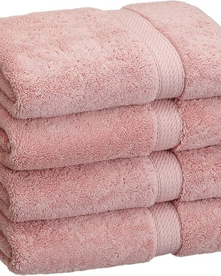 Superior Egyptian Cotton Pile Hand Towel Set of 4, Ultra Soft Luxury Towels, Thick Plush Essentials, Absorbent Heavyweight, Guest Bath, Hotel, Spa, Home Bathroom, Shower Basics, Tea Rose