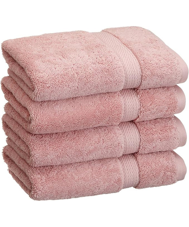 Superior Egyptian Cotton Pile Hand Towel Set of 4, Ultra Soft Luxury Towels, Thick Plush Essentials, Absorbent Heavyweight, Guest Bath, Hotel, Spa, Home Bathroom, Shower Basics, Tea Rose