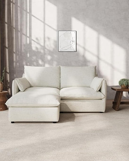 Waterproof Cloud Sectional Couches,High Backrest Down Filled Sofa for Living Room,Modular Sofas 2 Seater with Ottoman,Detachable Couch Covers,Cream White