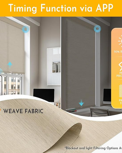 Persilux Smart Motorized Blinds with Remote, No Drill Automatic Roller Shades for Indoor Windows, Light Filtering Linen Fabric, Electric Blinds for Windows, Weave Straw C162-4, Custom Size