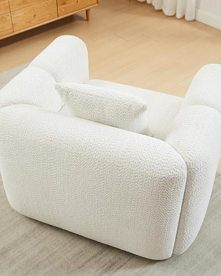 VANOMi 42" Width Accent Chair for Living Room, Modern Lounge Chair with Pillow, Comfy Upholstered Boucle Single Sofa Chair for Living Room (White)