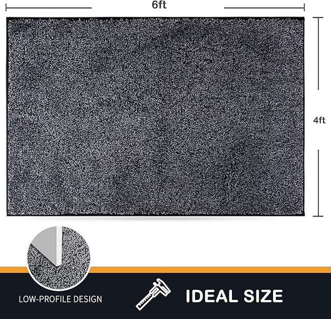 PURRUGS Easy Care Area Rug 4ft x 6ft, Non-Slip Machine Washable Door Mat, Stain Resistant Accent Rug for Entry, Hallway, Bedroom, Living Room and Mudroom, Bluish Grey-Black