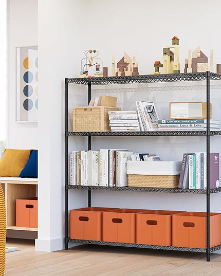 4 Tiers Storage Shelves Load 2640LBS, Metal Shelving Wire Metal Shelving Unit Shelves for Storage Adjustable Garage Shelving for Pantry Kitchen Garage Black 17.7" D x 59.1" W x 70.4" H