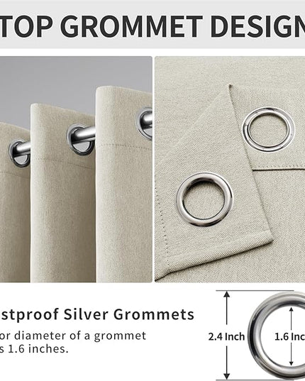 Easy-Going Linen Look Blackout Curtain Grommet Window Curtain Drapes for Bedroom, Living Room Thermal Insulated Room Darkening (2 Panels, 52x96 inch, Natural)