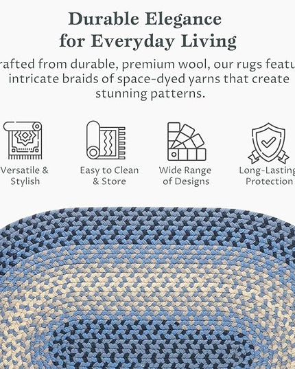 Tranquility TQ12 Blue 3' x 5' Oval - Braided Area Rug, Home Decor, Floor Mat or Bedroom Rug - Easy Care, Ideal for High Traffic Areas in Hallway and Living Room - Made in USA