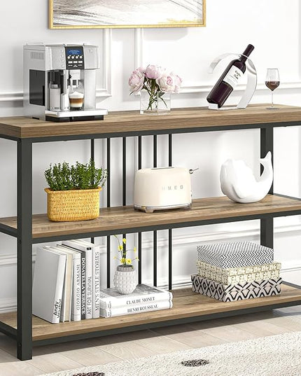 FOLUBAN Modern Sofa Table for Entryway, 3 Tier Narrow Console Table for Living Room Hallway Behind Couch, Rustic Oak