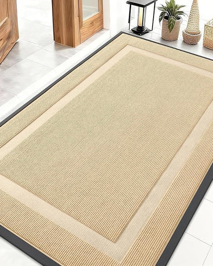 OLANLY Front Door Mat Indoor Outdoor Entrance, Waterproof All-Season, All-Weather Doormat, Sturdy Natural Rubber, Fade Resistant, Low Profile, Easy Clean Patio Porch Entryway Mat, 47x32, Beige