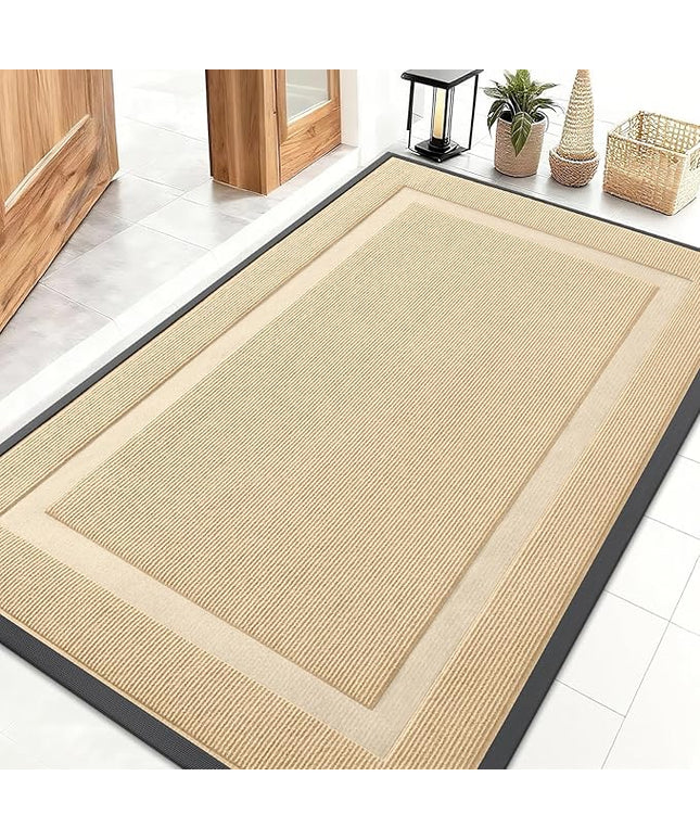 OLANLY Front Door Mat Indoor Outdoor Entrance, Waterproof All-Season, All-Weather Doormat, Sturdy Natural Rubber, Fade Resistant, Low Profile, Easy Clean Patio Porch Entryway Mat, 47x32, Beige