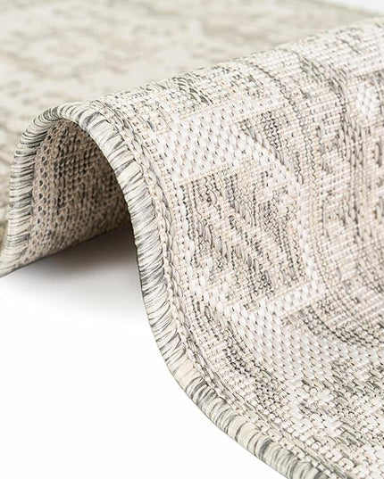 Rugs.com Outdoor Aztec Collection Rug – 8' x 11' Light Gray Flatweave Rug Perfect for Living Rooms, Large Dining Rooms, Open Floorplans