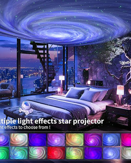 ENOKIK Galaxy Projector, Star Aurora Projector Built-in Bluetooth Speaker, Night Light for Kids Adults, White Noise Light for Home Decor/Relaxation/Party/Music/Gift (White)