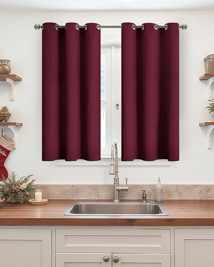 YoungsTex Burgundy Blackout Curtains 45 Inches Longfor Bedroom Kitchen Window - Wine Red Short Thermal Insulated Drapes with Grommet Room Darkening for Bathroom, 42 X 45 Inch, 2 Panels