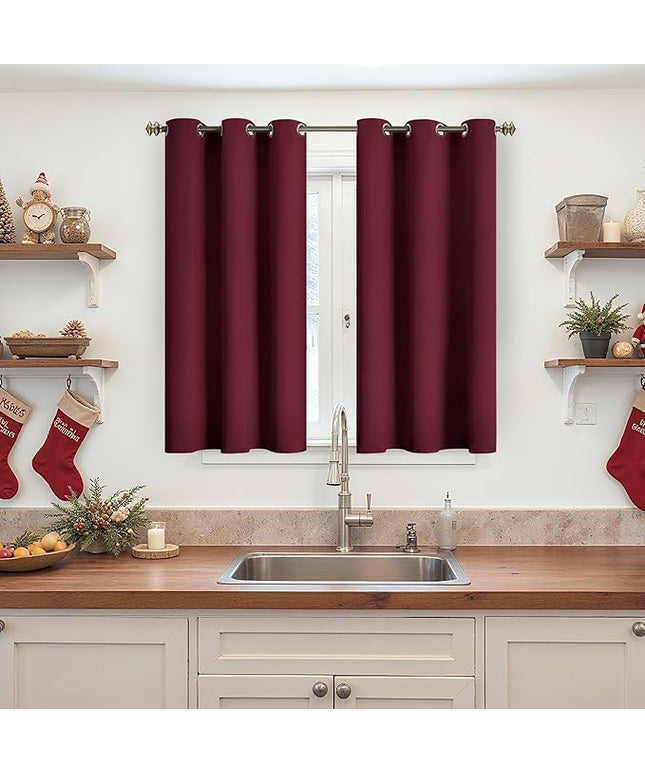 YoungsTex Burgundy Blackout Curtains 45 Inches Longfor Bedroom Kitchen Window - Wine Red Short Thermal Insulated Drapes with Grommet Room Darkening for Bathroom, 42 X 45 Inch, 2 Panels