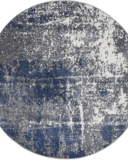 Keen Home Design Area Rugs - 8ft Round Non-Shedding, Abstract Rugs for Kitchen, Living Room, Bedroom, Dining Room, Entryway - Size: 7'10" Round, Navy/Grey/White