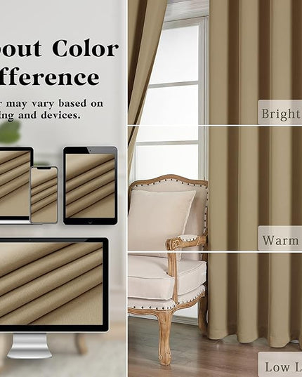 Simplebrand Taupe Curtains for Bedroom Living Room 90 Inches Long 2 Panels Set, Room Darkening Thermal Insulated Curtains & Drapes, Solid Grommet Noise Reducing Window Treatment, W50 x L90 Inch